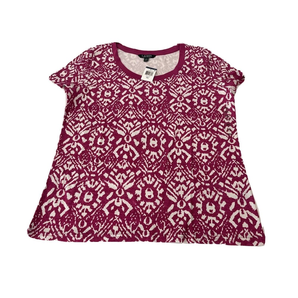 Lauren Ralph Lauren Womens Pink Mu Sleepwear Blouse Short Sleeve Size XXL